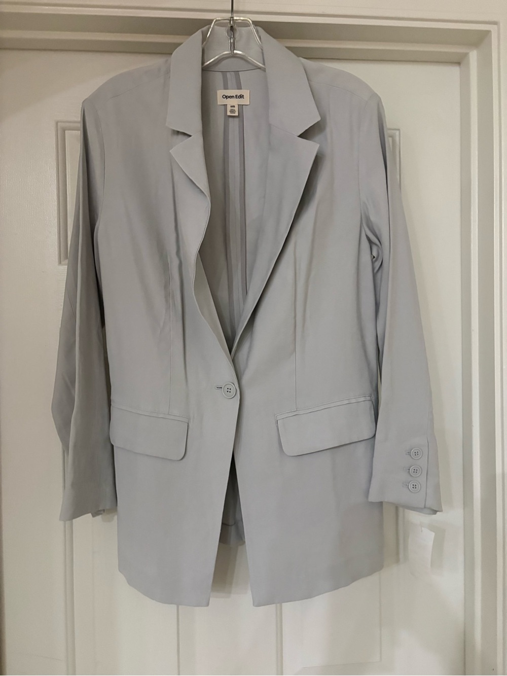 Open Edit Women's Light Gray Single-Button Blazer